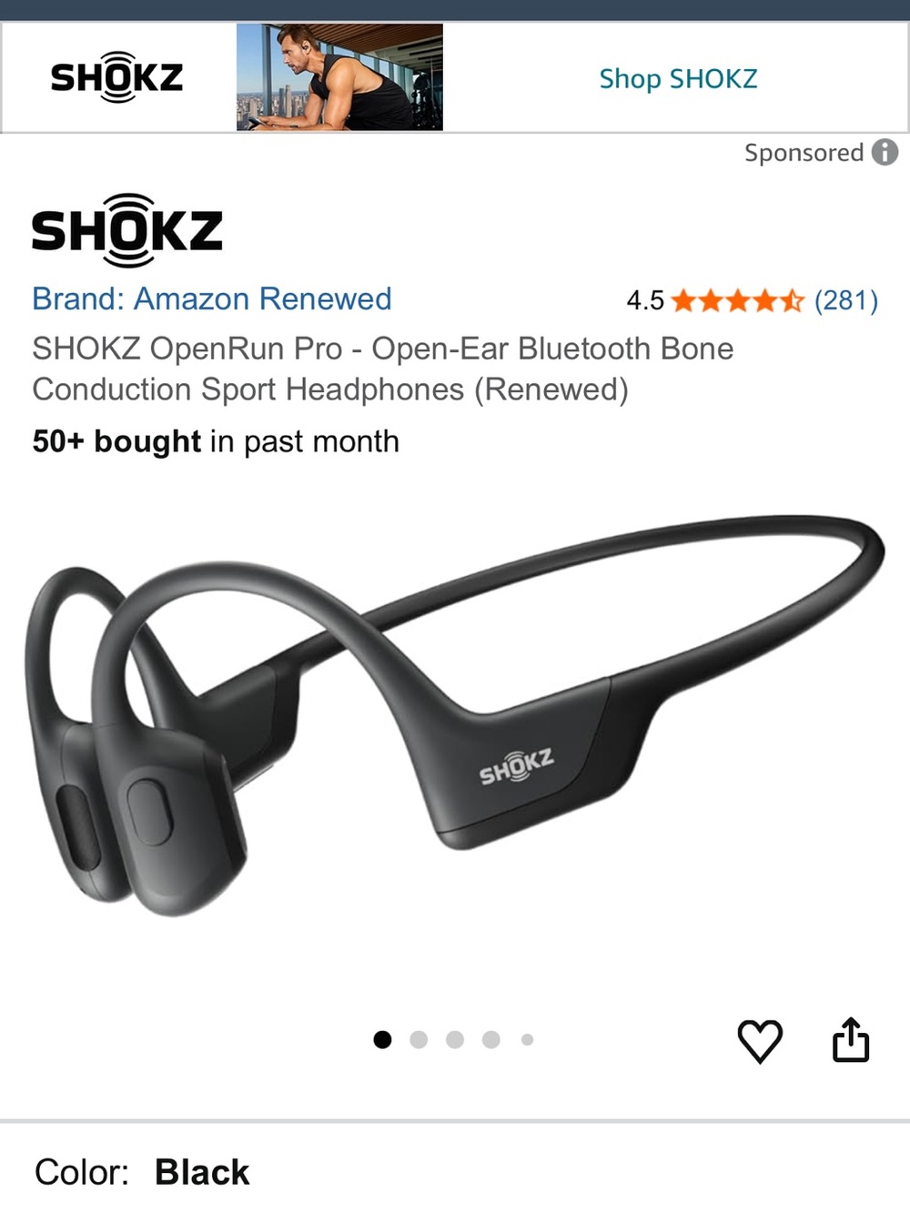 SHOKZ OpenRun mini Open-Ear Bone Conduction Headphones — Black